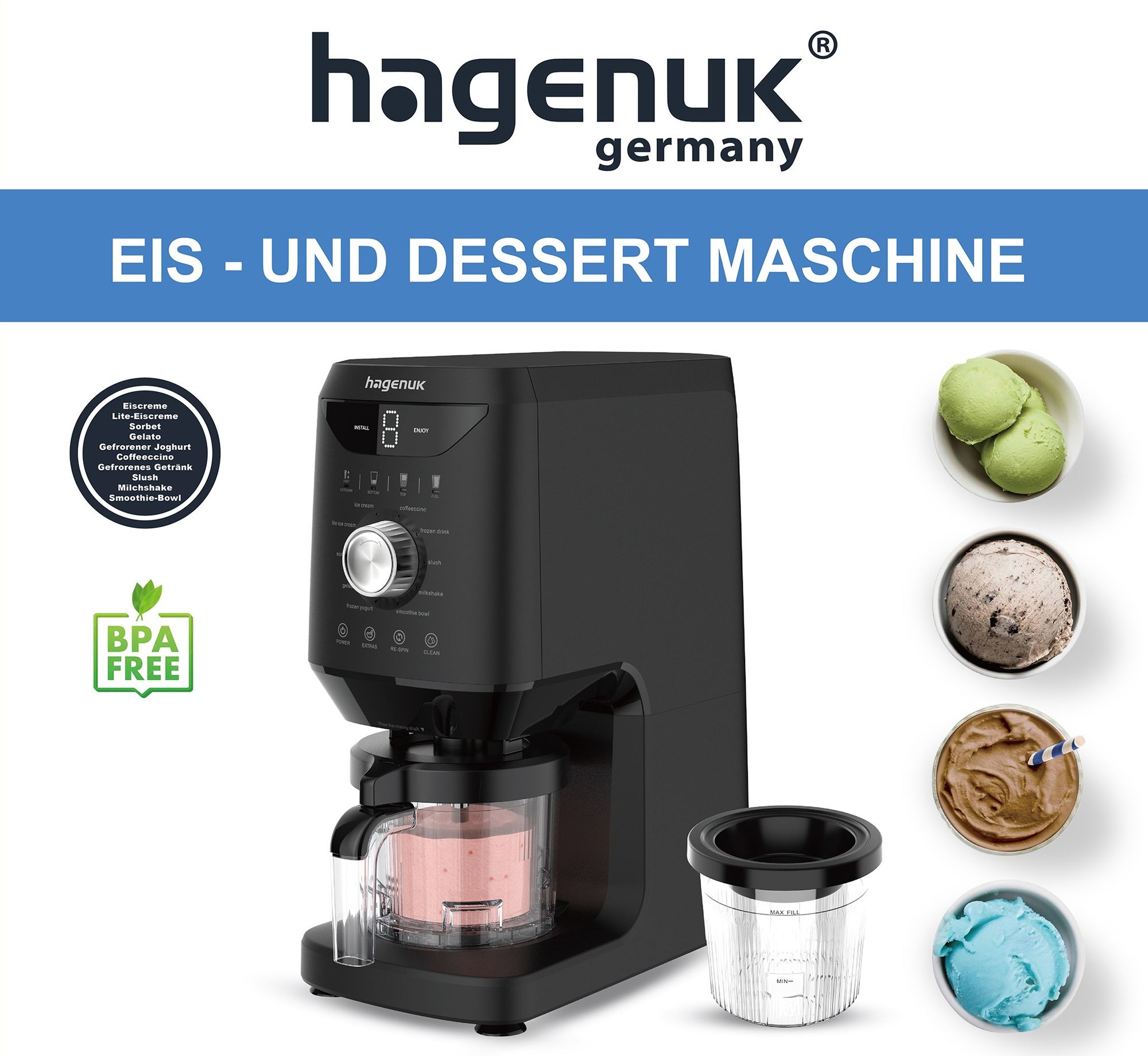 Hagenuk Eiscreme & Dessertmaschine ICM-500.05LB 800W