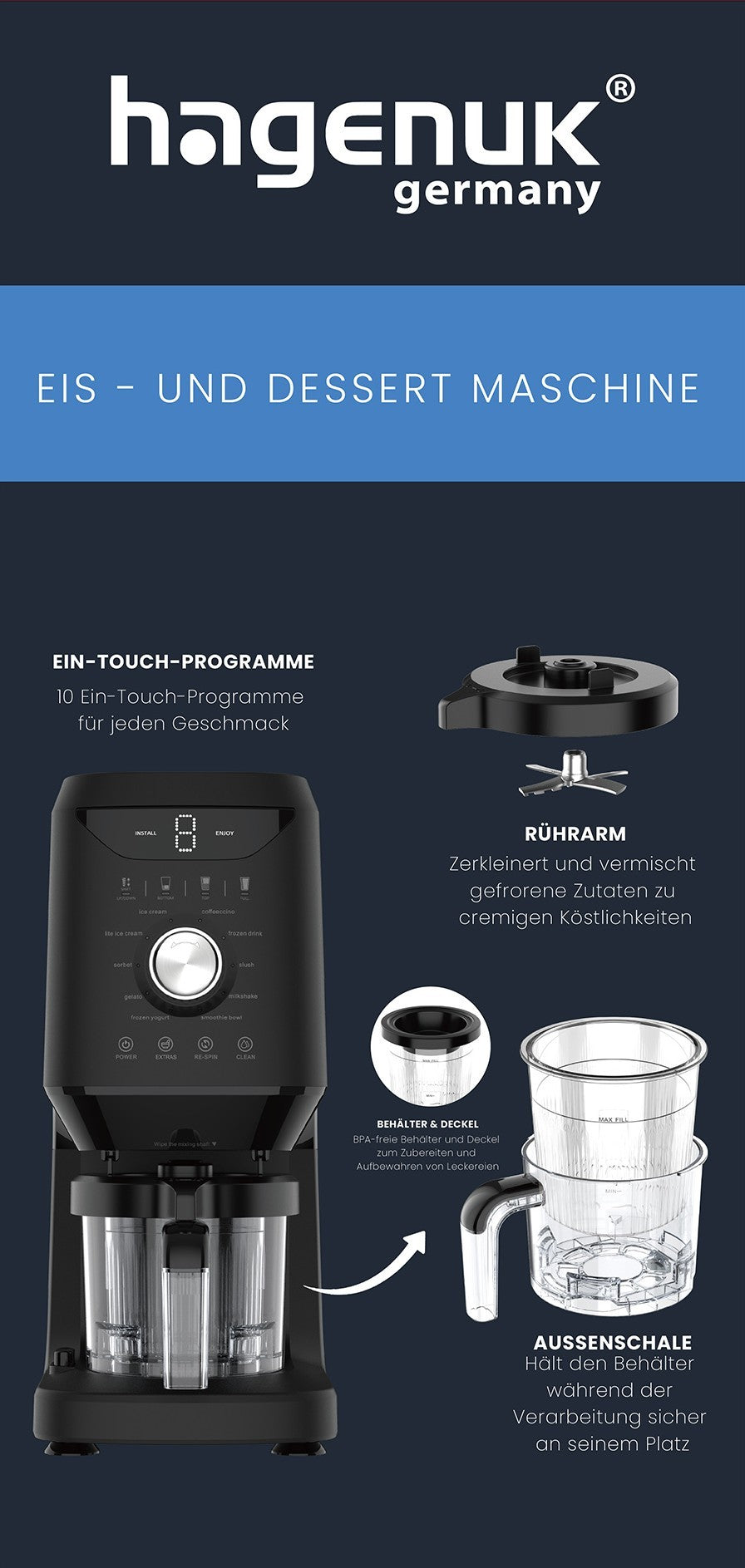 Hagenuk Eiscreme & Dessertmaschine ICM-500.05LB 800W